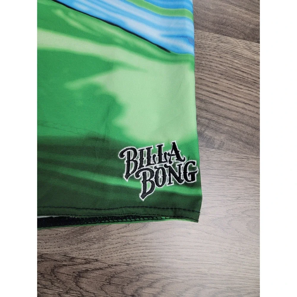 Billabong Swim Trunks Size 33 Green Drawstring Casual Shorts Beach Surf Pocket
